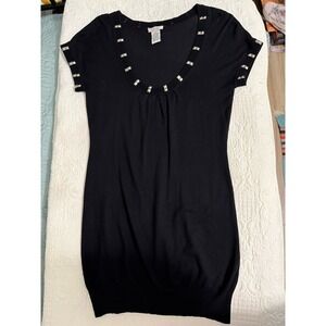 Vintage Cache Silk Blend Top Black‎ With Metal Accents Women's Size Medium